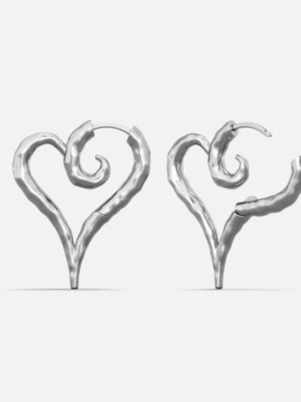 Punk Youth Silver Sculptural Heart Earrings